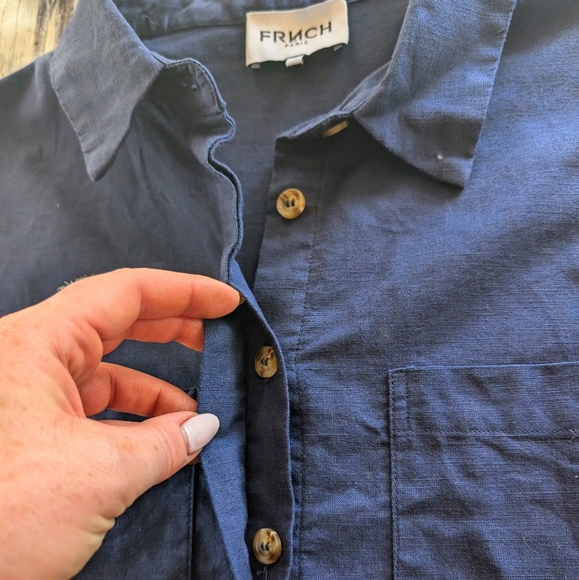 FRNCH Clary Linen Blend Shirt Blue Women's Large - Picture 5 of 6